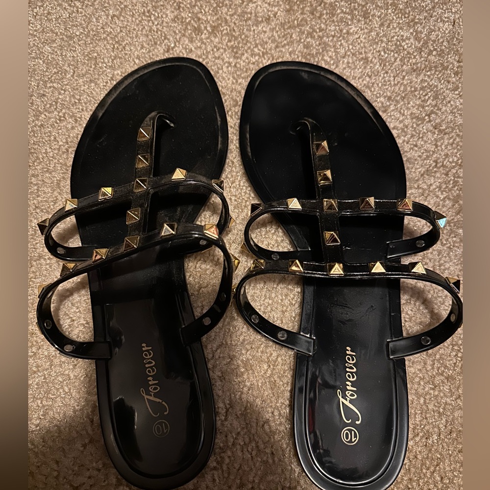 Forever black sandals with gold studs